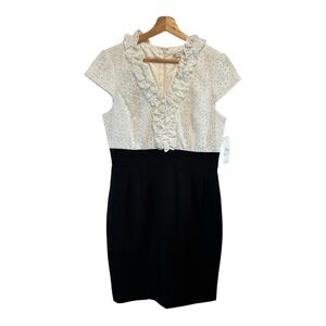 NWT Vintage Sandra Darren Black White Floral Eyelet Dress Size 12